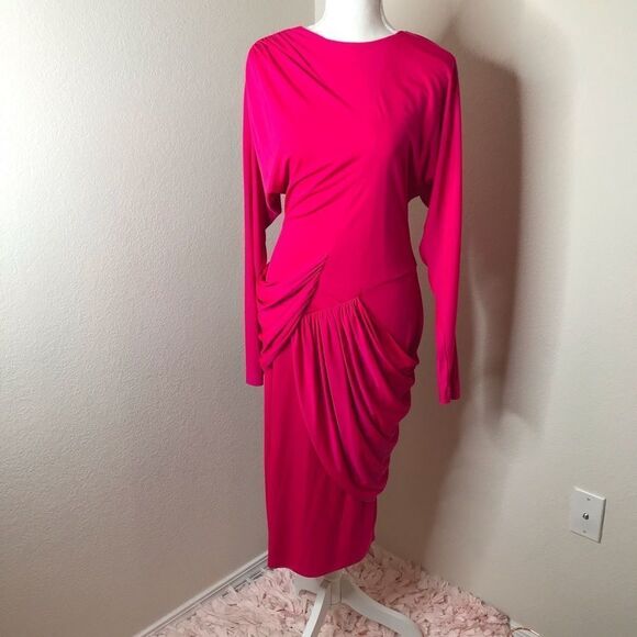 Vintage cascadei‎ hot pink drape midi dress - Picture 2 of 11